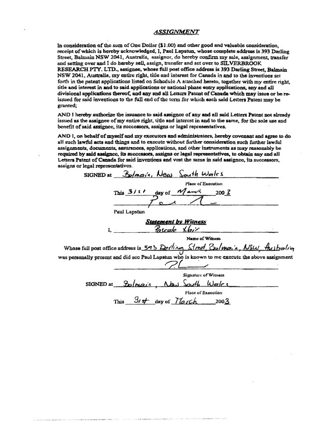 Document de brevet canadien 2388139. Cession 20030417. Image 2 de 3