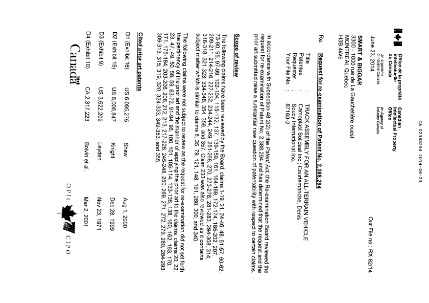 Document de brevet canadien 2388294. Poursuite-Amendment 20131223. Image 1 de 8