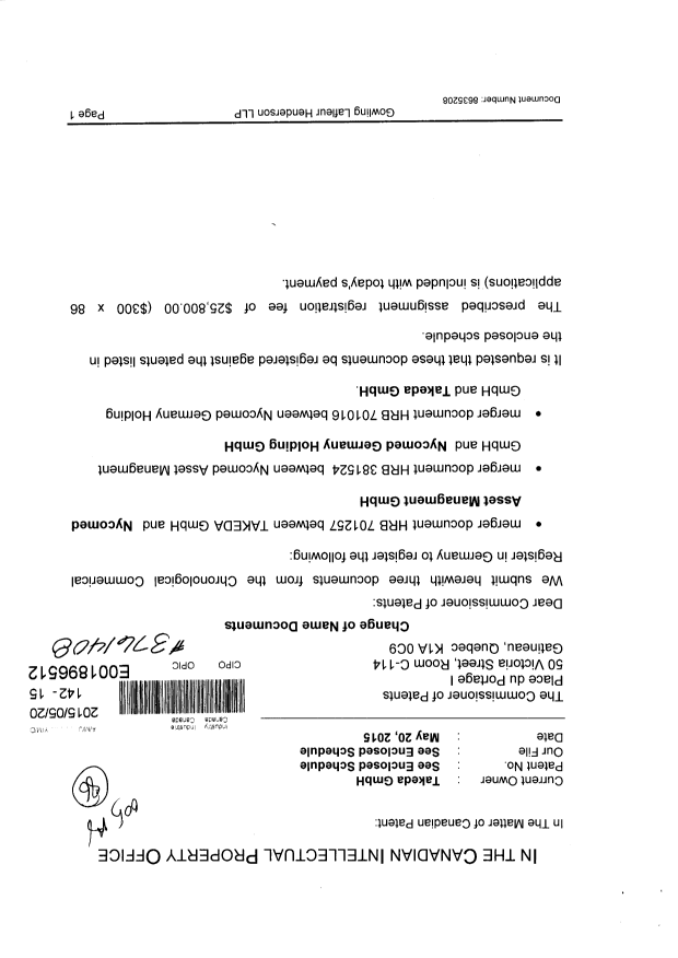 Canadian Patent Document 2388322. Assignment 20150520. Image 1 of 42