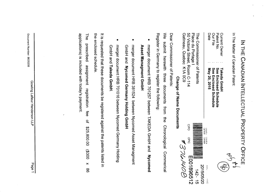 Document de brevet canadien 2388325. Cession 20150520. Image 1 de 42