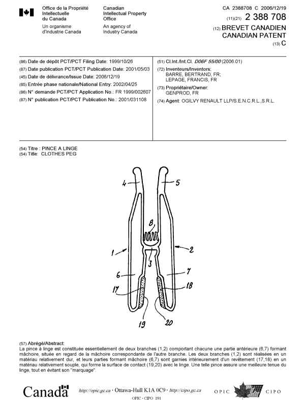 Document de brevet canadien 2388708. Page couverture 20061121. Image 1 de 1
