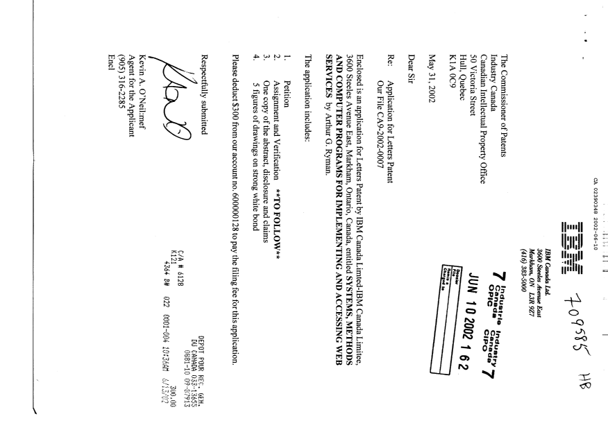 Document de brevet canadien 2390348. Cession 20020610. Image 1 de 2