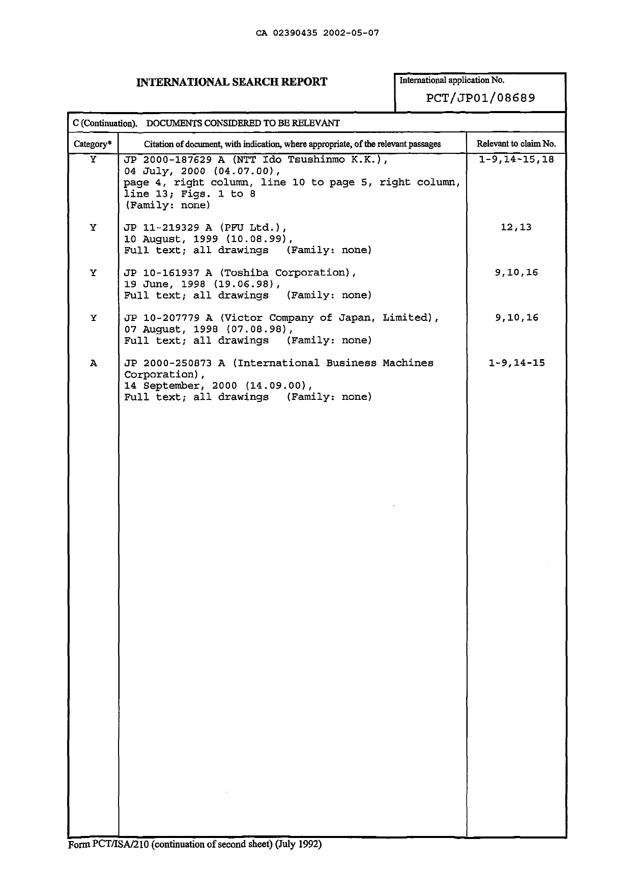 Document de brevet canadien 2390435. PCT 20011207. Image 2 de 5