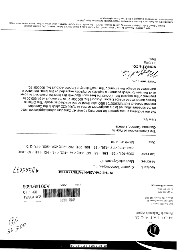 Canadian Patent Document 2390852. Assignment 20100331. Image 1 of 8