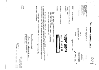 Canadian Patent Document 2391171. Assignment 20020912. Image 1 of 4