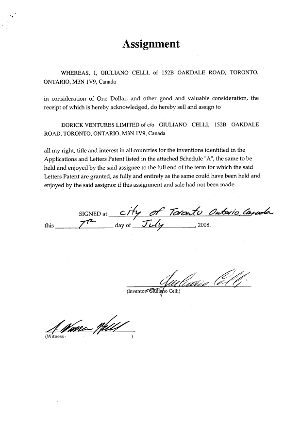 Document de brevet canadien 2391204. Cession 20080710. Image 2 de 3