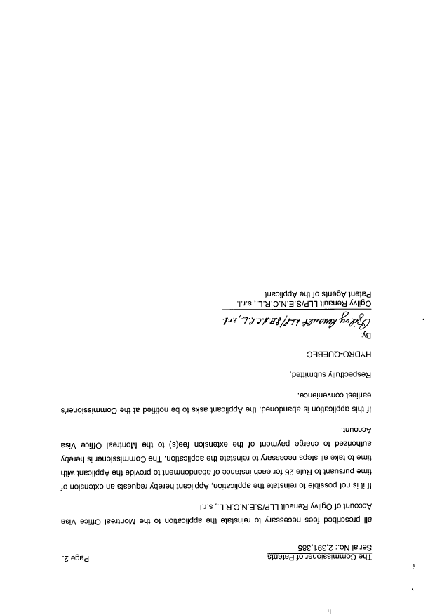 Document de brevet canadien 2391385. Correspondance 20081220. Image 2 de 2