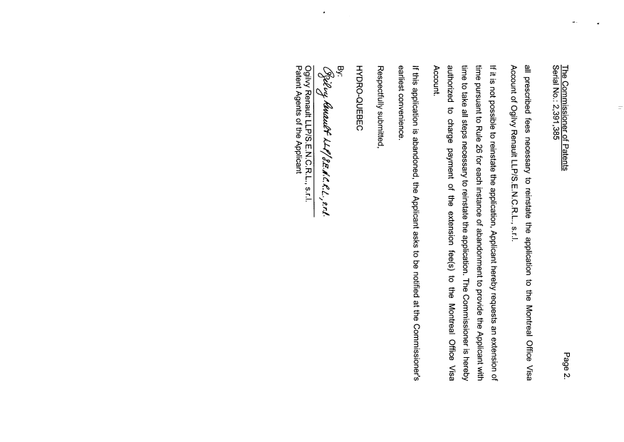 Document de brevet canadien 2391385. Correspondance 20081220. Image 2 de 2