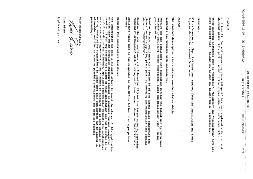 Document de brevet canadien 2391490. Poursuite-Amendment 20040810. Image 2 de 12