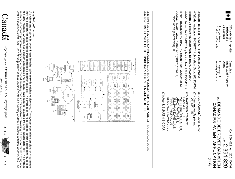 Document de brevet canadien 2391829. Page couverture 20021104. Image 1 de 2