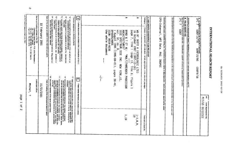 Document de brevet canadien 2391833. PCT 20020226. Image 1 de 5
