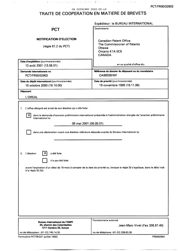 Document de brevet canadien 2391980. PCT 20020516. Image 1 de 5