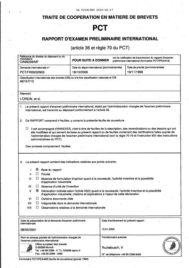 Document de brevet canadien 2391980. PCT 20020517. Image 1 de 4