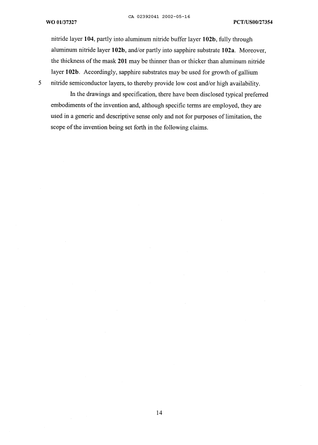 Document de brevet canadien 2392041. Description 20020516. Image 14 de 14