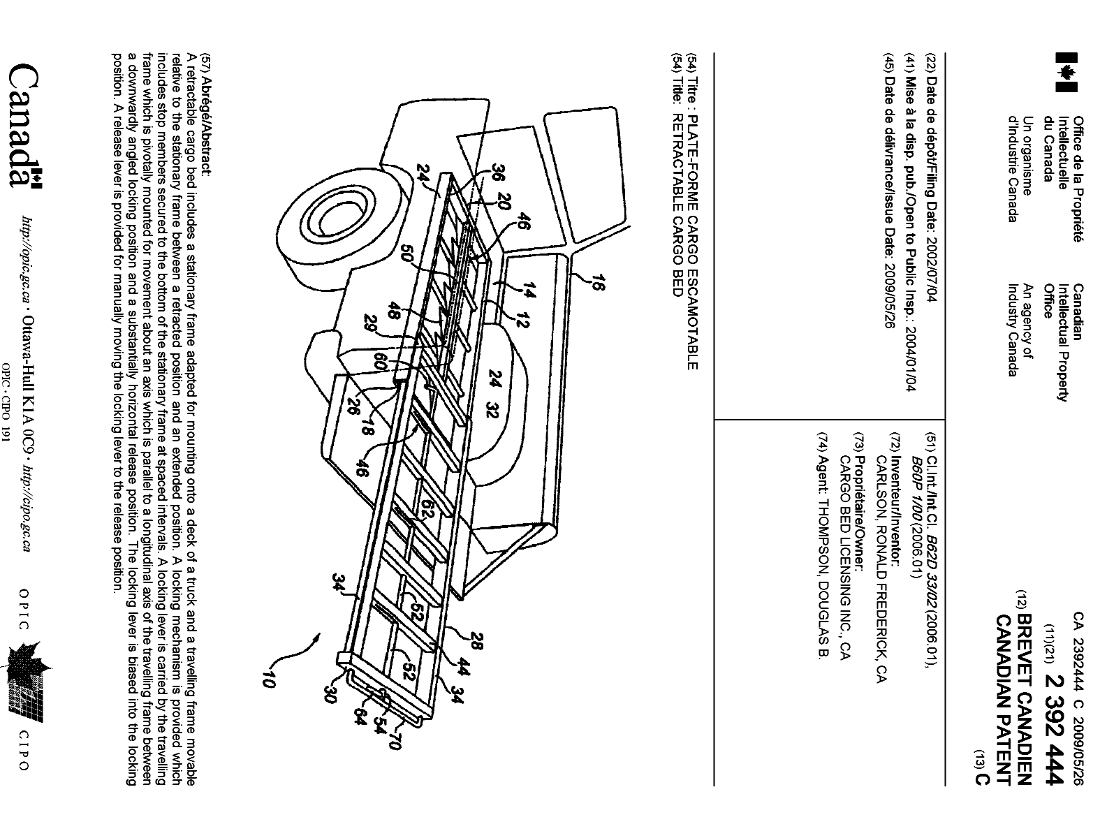 Document de brevet canadien 2392444. Page couverture 20090505. Image 1 de 1