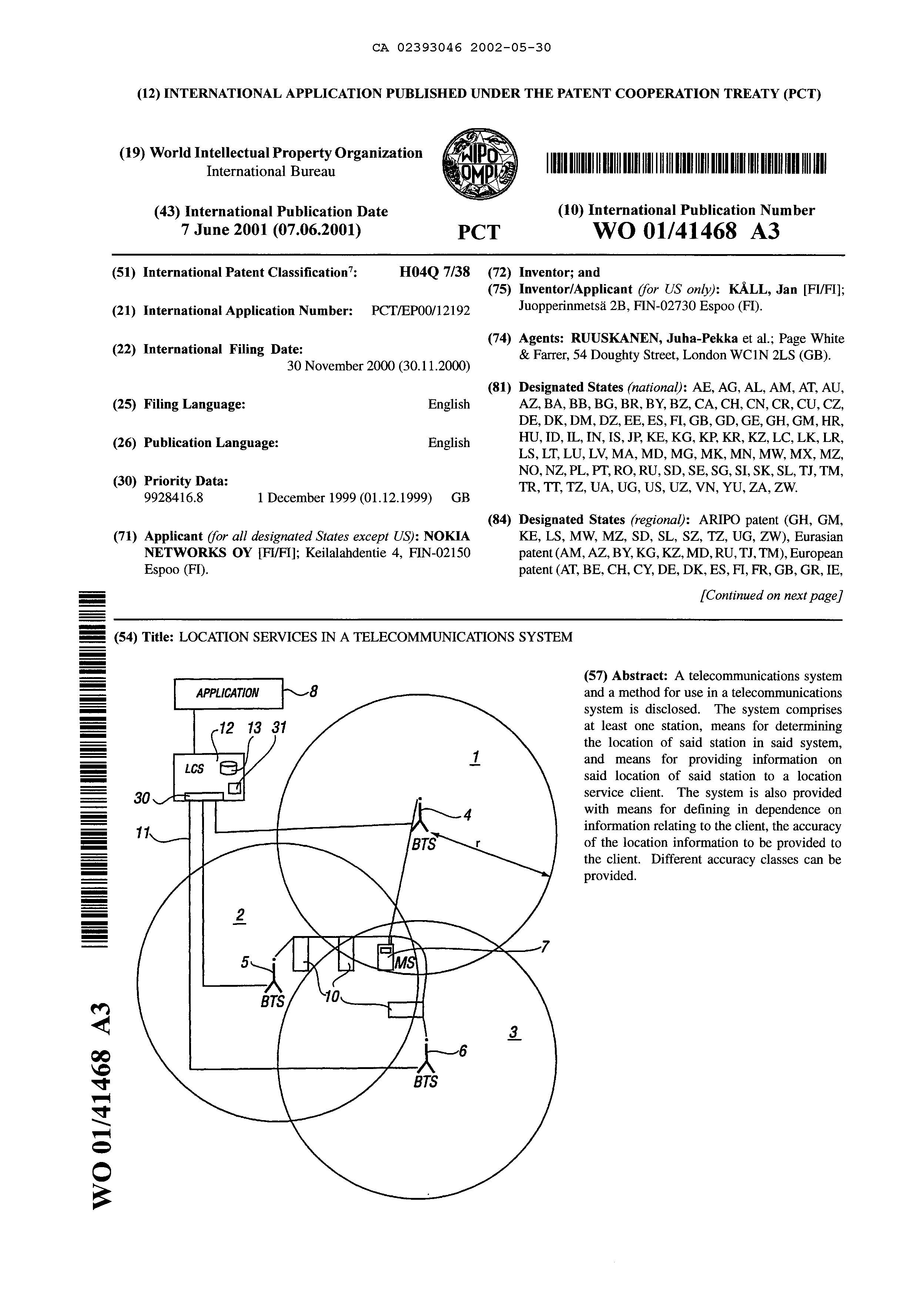 Canadian Patent Document 2393046. Abstract 20020530. Image 1 of 2