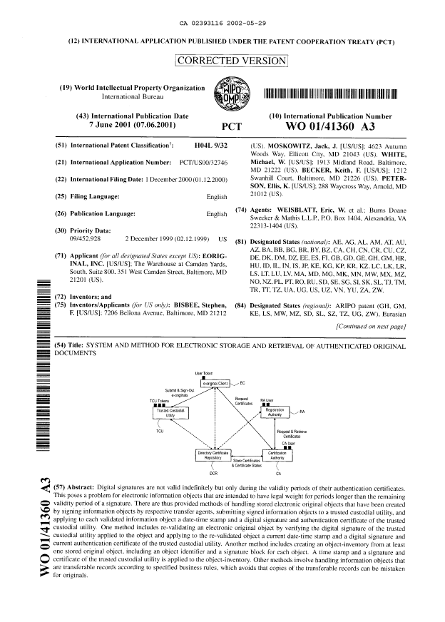 Canadian Patent Document 2393116. Abstract 20020529. Image 1 of 2