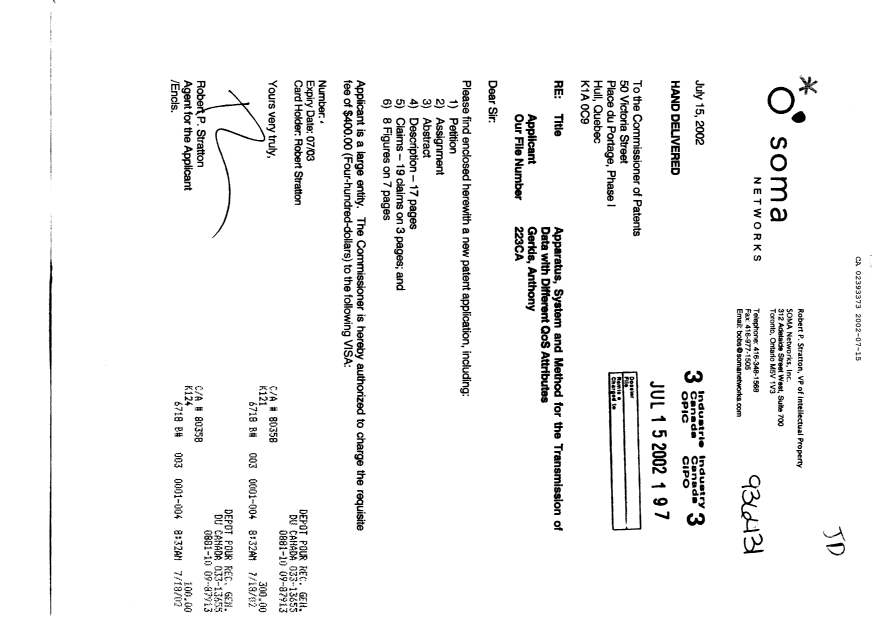 Document de brevet canadien 2393373. Cession 20020715. Image 1 de 6