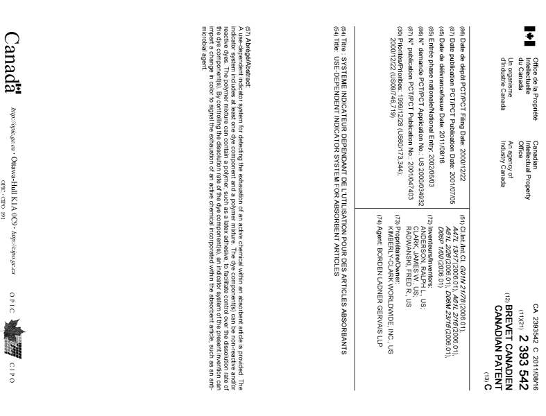 Document de brevet canadien 2393542. Page couverture 20110711. Image 1 de 1