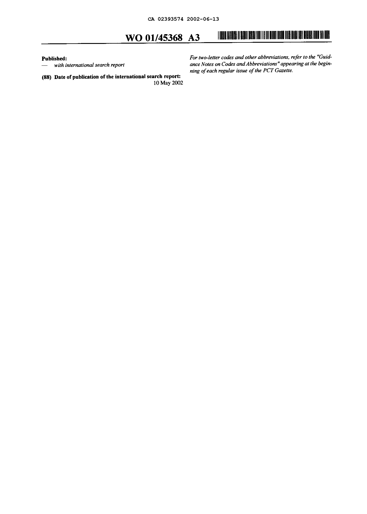 Document de brevet canadien 2393574. Abrégé 20011213. Image 2 de 2