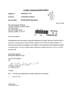 Document de brevet canadien 2393663. Correspondance 20040629. Image 1 de 3