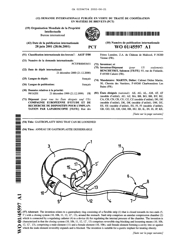 Canadian Patent Document 2394734. Abstract 20020621. Image 1 of 1