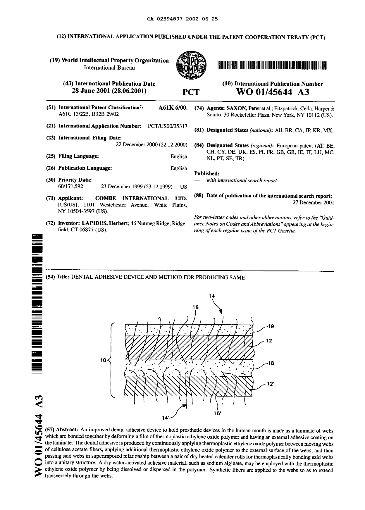 Document de brevet canadien 2394897. Abrégé 20020625. Image 1 de 1