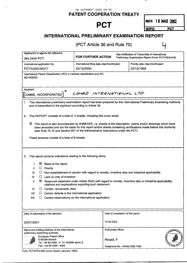 Document de brevet canadien 2394897. PCT 20020625. Image 2 de 18