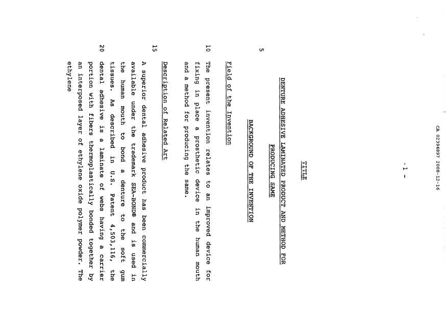 Document de brevet canadien 2394897. Description 20081216. Image 1 de 27