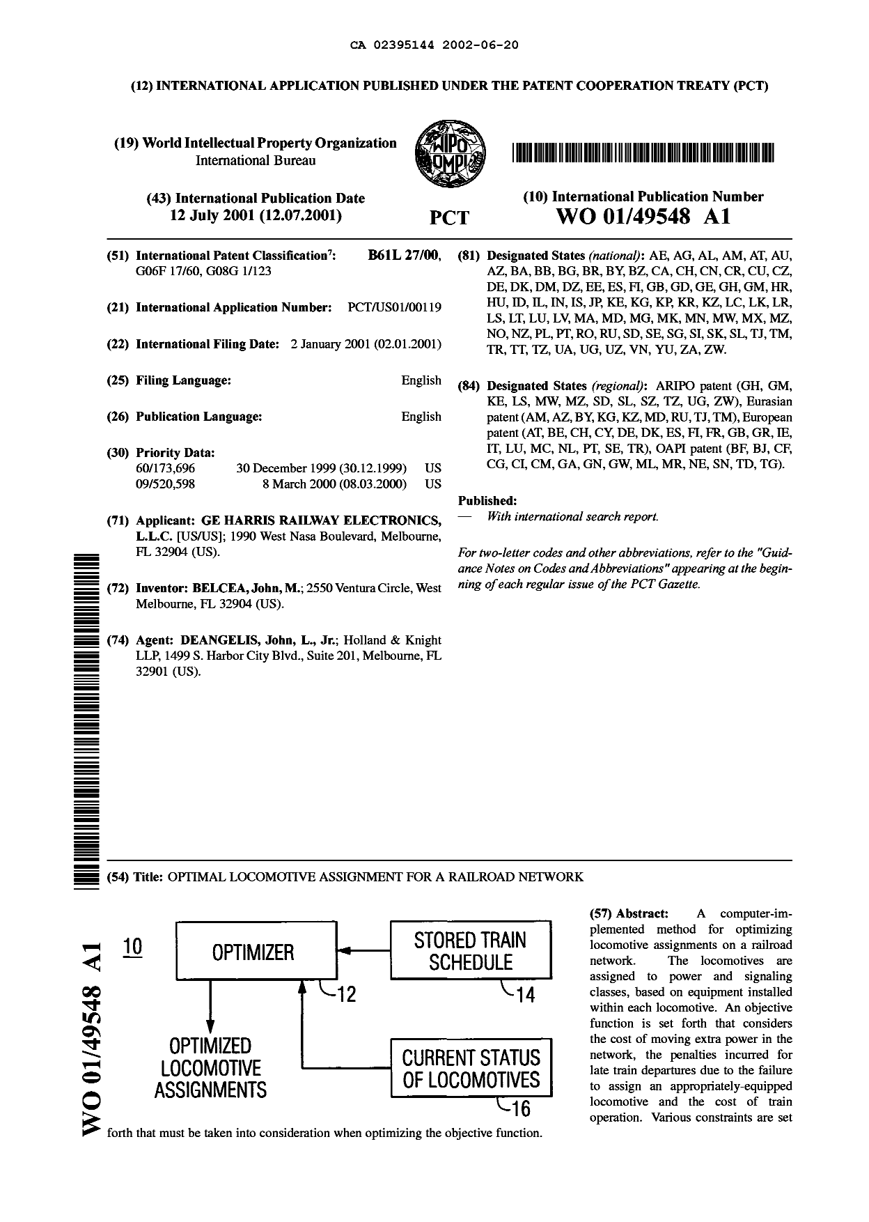 Document de brevet canadien 2395144. Abrégé 20020620. Image 1 de 1