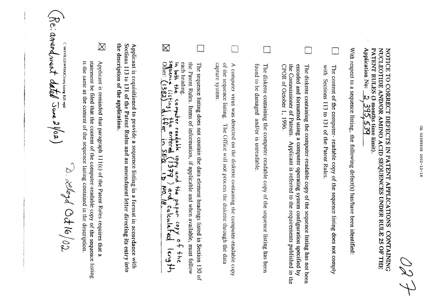 Document de brevet canadien 2395539. Poursuite-Amendment 20021016. Image 1 de 1
