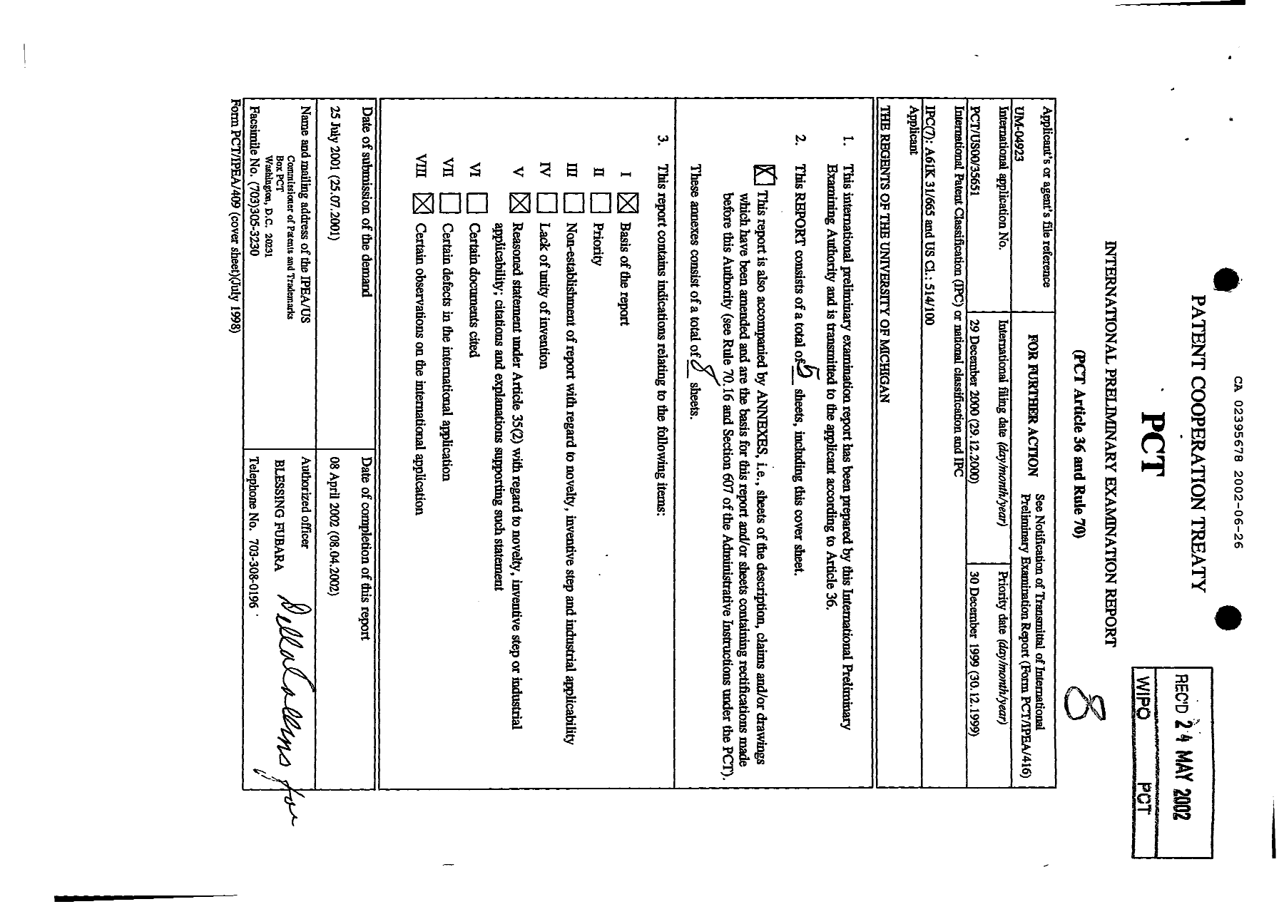 Document de brevet canadien 2395678. PCT 20011226. Image 1 de 13