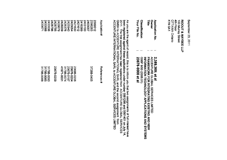 Document de brevet canadien 2396263. Correspondance 20110923. Image 1 de 3