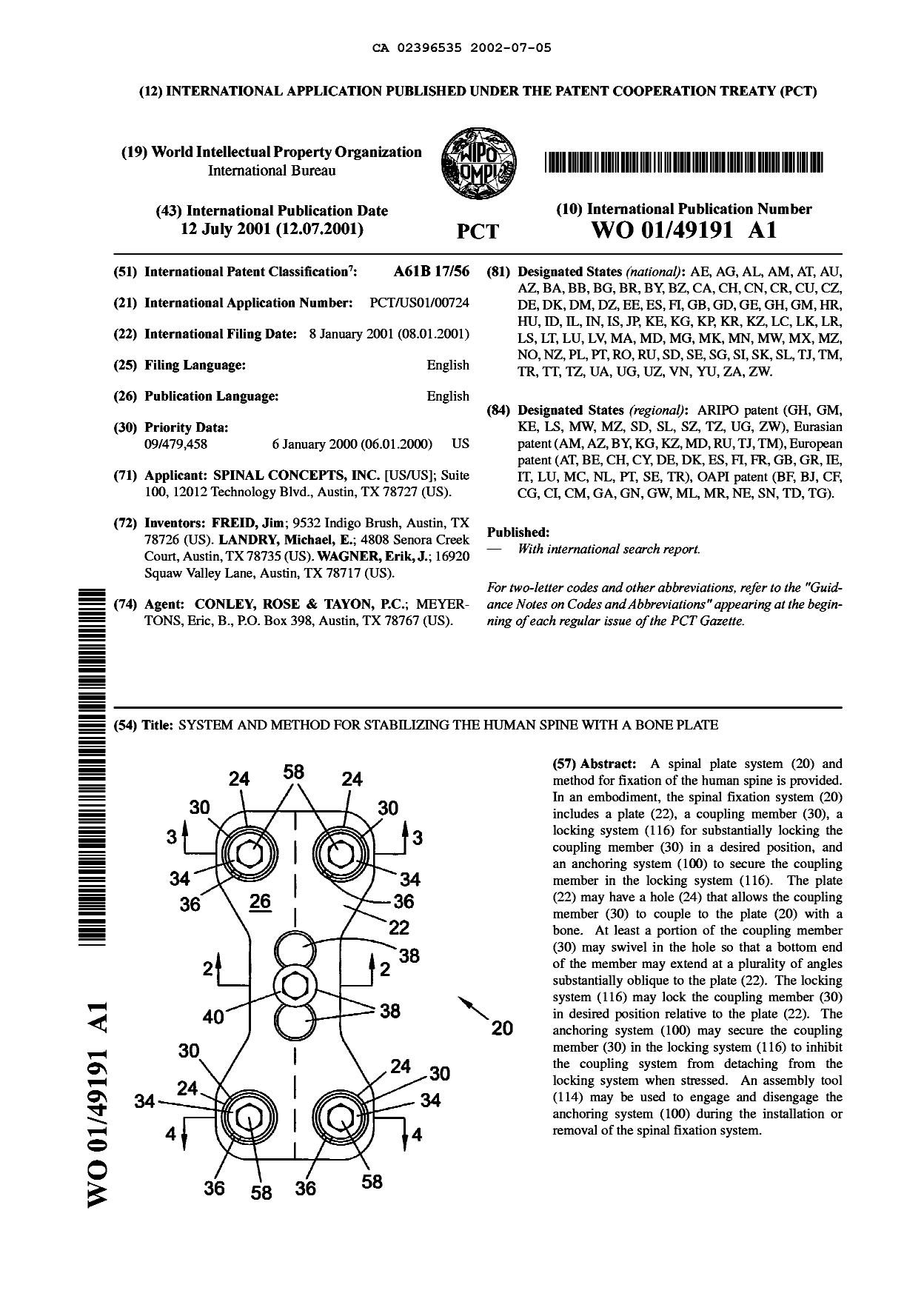Document de brevet canadien 2396535. Abrégé 20020705. Image 1 de 1