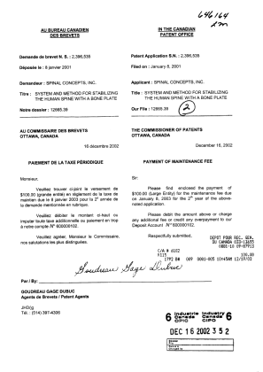 Document de brevet canadien 2396535. Taxes 20021216. Image 1 de 1