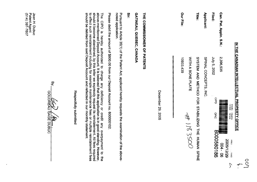 Canadian Patent Document 2396535. Prosecution-Amendment 20051229. Image 1 of 1