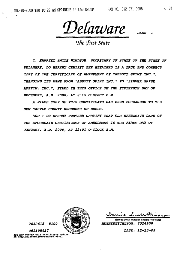 Document de brevet canadien 2396535. Cession 20090717. Image 2 de 3