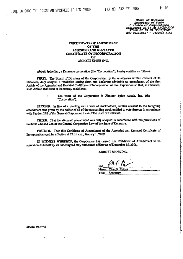 Document de brevet canadien 2396535. Cession 20090717. Image 3 de 3