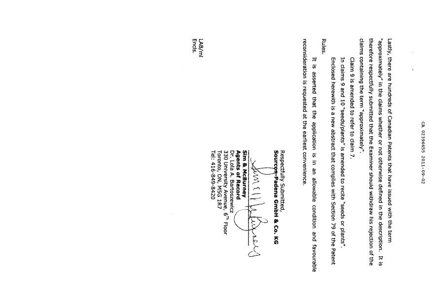 Canadian Patent Document 2396655. Prosecution-Amendment 20110902. Image 2 of 5