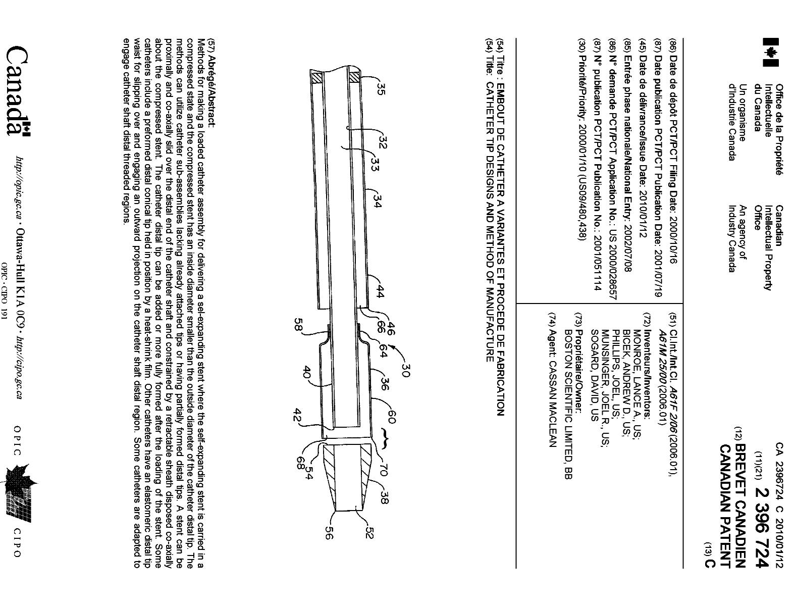 Canadian Patent Document 2396724. Cover Page 20091215. Image 1 of 1