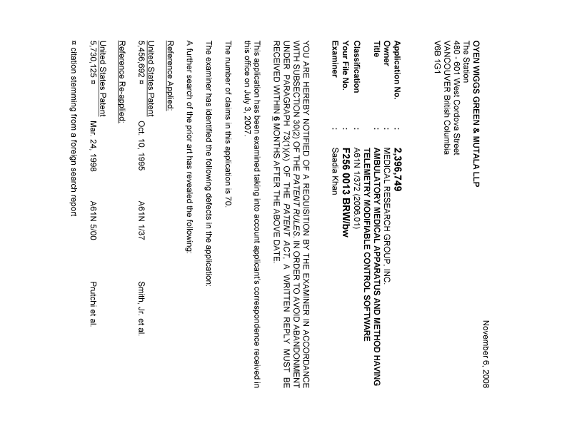 Document de brevet canadien 2396749. Poursuite-Amendment 20081106. Image 1 de 3