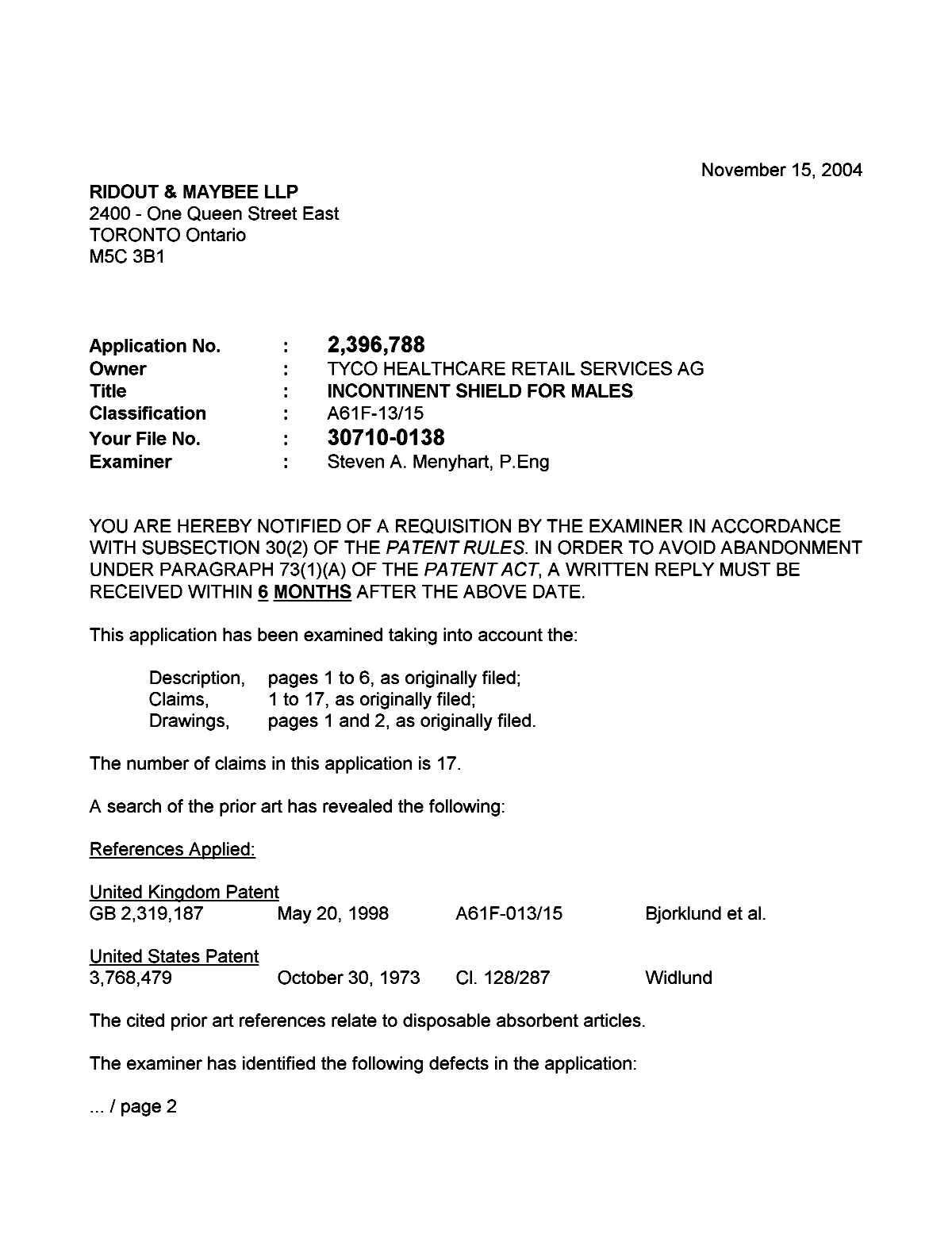 Document de brevet canadien 2396788. Poursuite-Amendment 20031215. Image 1 de 2