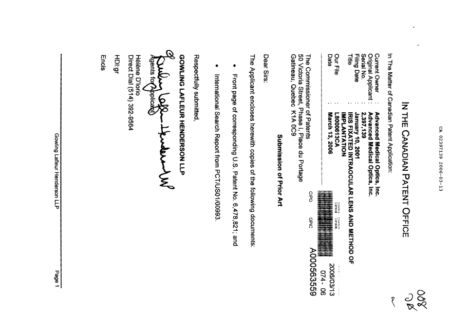 Document de brevet canadien 2397139. Poursuite-Amendment 20060313. Image 1 de 1
