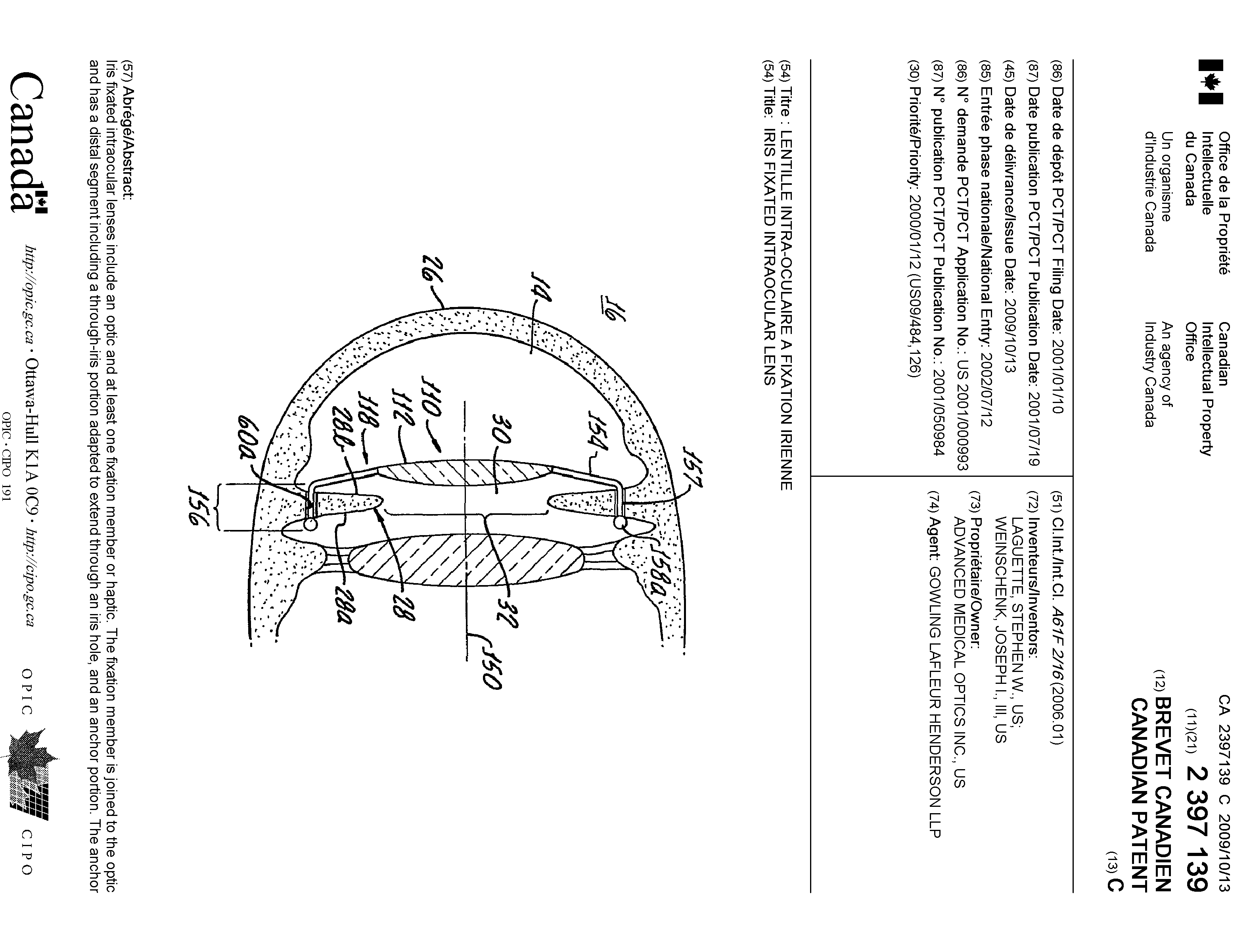 Canadian Patent Document 2397139. Cover Page 20090916. Image 1 of 2