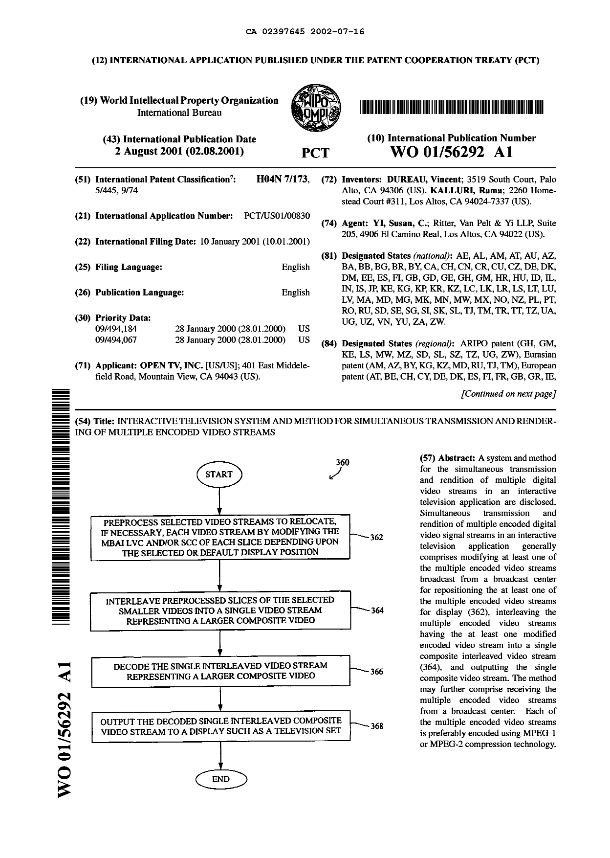 Canadian Patent Document 2397645. Abstract 20020716. Image 1 of 2