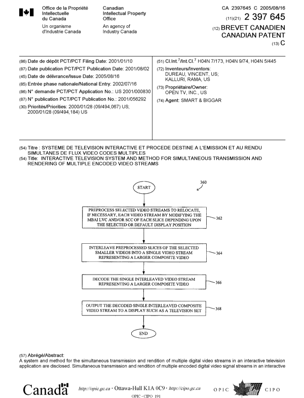 Document de brevet canadien 2397645. Page couverture 20050804. Image 1 de 2