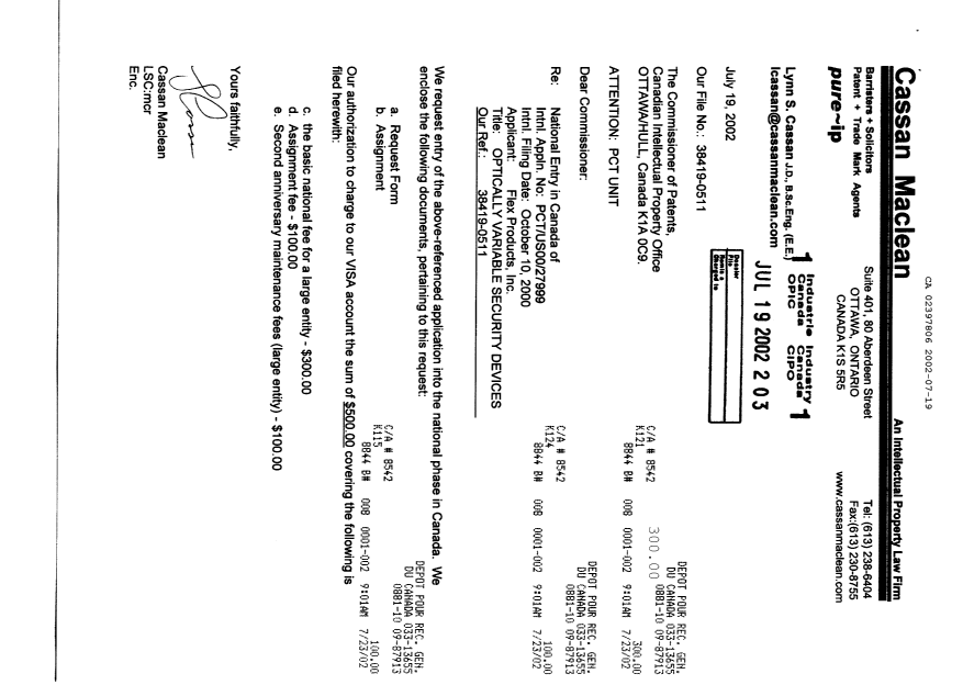 Document de brevet canadien 2397806. Cession 20020719. Image 1 de 9