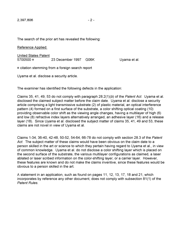 Document de brevet canadien 2397806. Poursuite-Amendment 20070608. Image 2 de 3