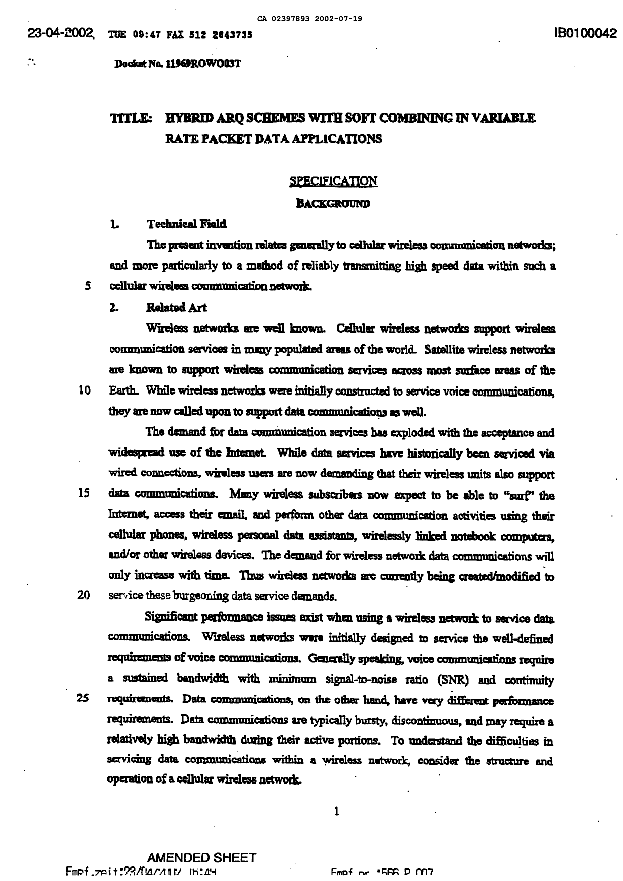 Document de brevet canadien 2397893. Description 20020719. Image 1 de 26