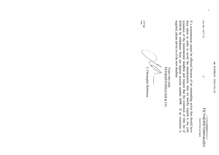 Canadian Patent Document 2398107. Prosecution-Amendment 20130122. Image 2 of 2
